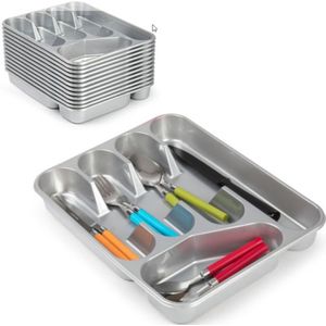 Bestekbak/bestekhouders 5-vaks zilver - 27 x 33,5 x 4,5 cm - Keuken opberg accessoires