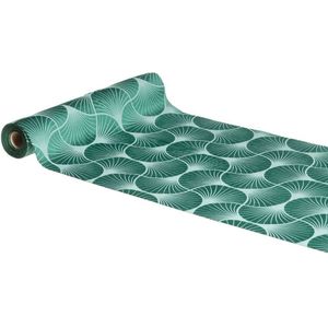 Chaks Tafelloper op rol - ginkgo print - malagiet groen - 28 x 300 cm - polyester