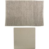 MSV Douche anti-slip mat en droogloop mat - Sevilla badkamer set - rubber/microvezel - beige