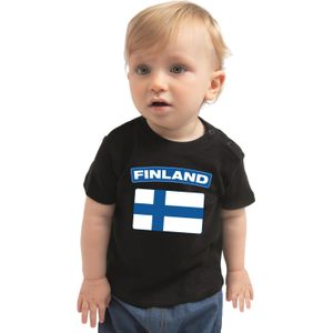 Finland landen shirtje met vlag zwart voor babys