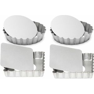 Set van 4x mini taart/quiche bakvormen vierkant en rond zilver 10 cm