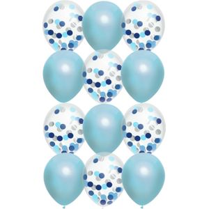 Feestversiering blauw-mix thema ballonnen 12x stuks 30 cm