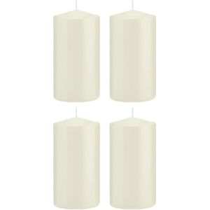 4x Ivoorwitte cilinderkaarsen/stompkaarsen 8 x 15 cm 69 branduren - Geurloze kaarsen - Woondecoraties
