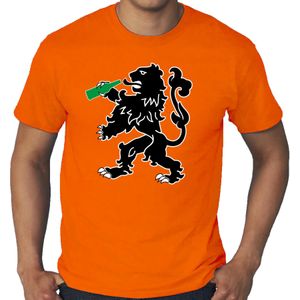 Grote Maten Koningsdag T-shirt Drinkende Leeuw - Oranje - Heren - Koningsdag Outfit / Kleding XXXXL