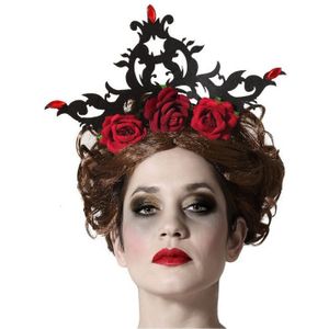Halloween/horror verkleed kroon met rozen - vampier/dark queen - kunststof - dames/meisjes