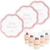 Givi Italia Feestbordjes/servies set - 16-delig - baby shower - roze - rond - papier/karton