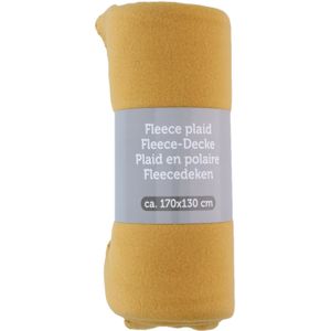 Polyester fleece deken/dekentje/plaid 170 x 130 cm mosterd geel