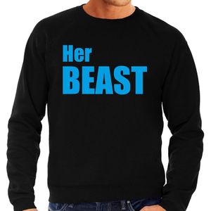Her beast zwarte trui / sweater met blauwe tekst voor heren / koppels / bruidspaar