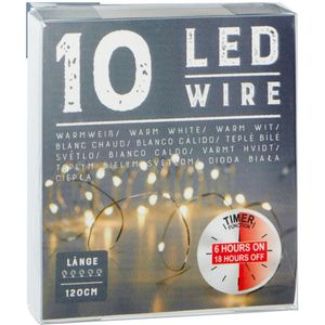 Draadverlichting lichtsnoer met 10 lampjes warm wit op batterij 120 cm met timer