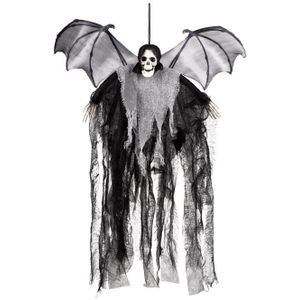 Horror hangdecoratie spook/geest/skelet pop met vleermuis vleugels 60 cm