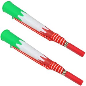 2x stuks rood/oranje met wit en groene supporters feesttoeter 23 cm