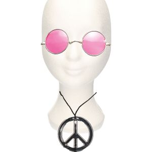 Hippie Flower Power verkleed set ketting met party bril