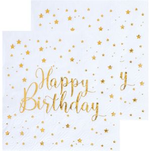 Verjaardag feest servetten happy birthday - 20x - wit - 33 x 33 cm