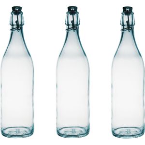 12x Glazen limonadeflessen/waterflessen transparant 1 liter rond