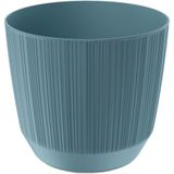 2x stuks moderne carf-stripe plantenpot/bloempot kunststof dia 13 cm/hoogte 11 cm stone blauw