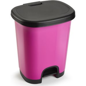 Plasticforte vuilvisbak Pedaalemmer - roze/zwart - 18 liter - 33 x 28 x 40 cm - kunststof - afval