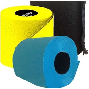 3x Rol gekleurd toiletpapier turquoise/geel/zwart