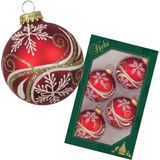Krebs luxe gedecoreerde kerstballen - 16x stuks - rood - 7 cm