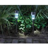 2x Buiten/tuin Led zilveren stekers solar verlichting 24 cm Rvs koud wit