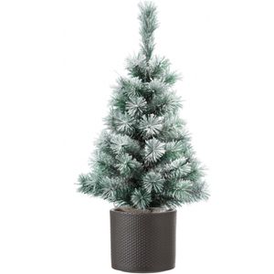 Mini kunst kerstboom besneeuwd 60 cm inclusief donkergrijze pot