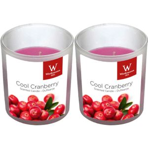 2x Geurkaarsen cranberry in glazen houder 25 branduren - Geurkaarsen cranberrygeur/veenbessengeur - Woondecoraties