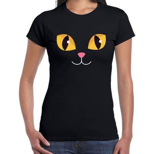 Kat gezicht fun verkleed t-shirt zwart voor dames