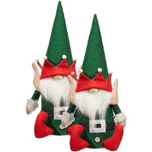 Krist+ kerstelf knuffels - 2x - 35 cm - pluche - groen/rood - kerstknuffel elf