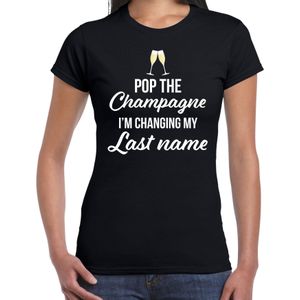 Pop champagne changing last name vrijgezellenfeest t-shirt met panterprint zwart voor dames