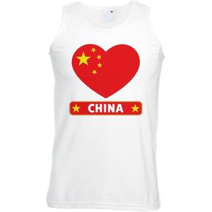 China hart vlag mouwloos shirt wit heren