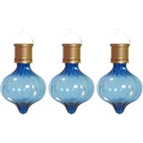 Lumineo solar hanglamp bol/lampion - 3x - Marrakech - kobalt blauw - kunststof - D8 x H12 cm