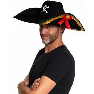 Partychimp Carnaval verkleed hoed voor een Piraat - zwart - polyester - heren/dames