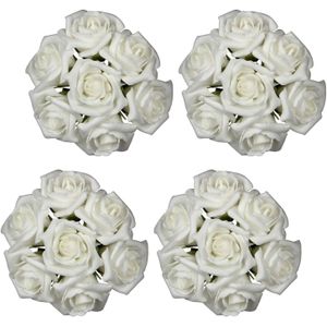 Ideas4seasons Decoratie roosjes foam - 6x - bosje van 7 - creme wit - Dia 3 cm