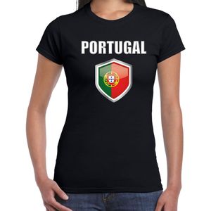Portugal fun/ supporter t-shirt dames met Portugese vlag in vlaggenschild