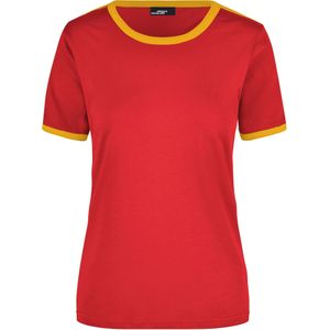 Basic ringer t-shirt rood met geel voor dames