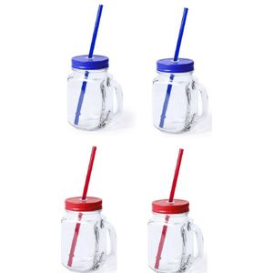 4x stuks drink potjes van glas Mason Jar blauw/rood 500 ml