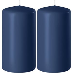 2x Donkerblauwe Cilinderkaarsen/Stompkaarsen 6 X 10 cm 36 Branduren - Geurloze Kaarsen Donkerblauw