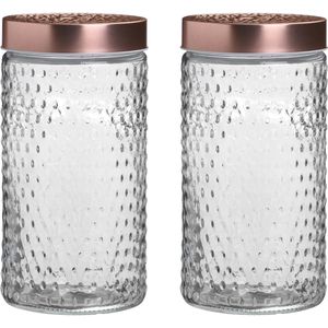 Urban Living Voorraadpot/bewaarpot Blair - 2x - 1.5L - glas - koperen deksel - D12 x H22 cm