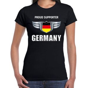 Duitsland landen shirt zwart met Proud supporter Germany songfestival bedrukking voor dames