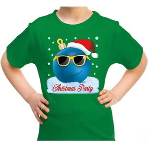 Groen t-shirt / kerstkleding coole blauwe kerstbal christmas party voor kinderen
