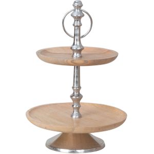 Etagere - 2-laags - hout/rvs - H38 x D20/25 cm