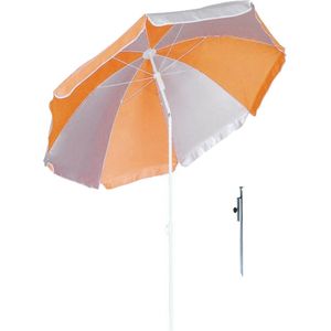 Parasol - Oranje/wit - D120 cm - incl. draagtas - parasolharing - 49 cm