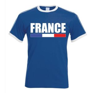 Franse supporter ringer t-shirt blauw met witte randjes voor heren