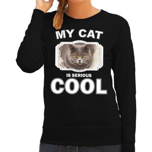 Katten liefhebber trui / sweater Britse korthaar my cat is serious cool zwart voor dames