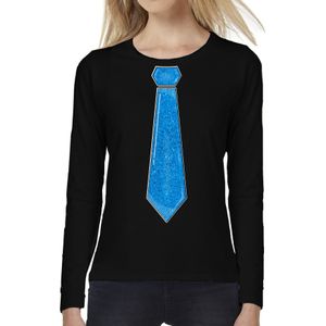 Bellatio Decorations Verkleed shirt voor dames - stropdas blauw - zwart - carnaval - foute party