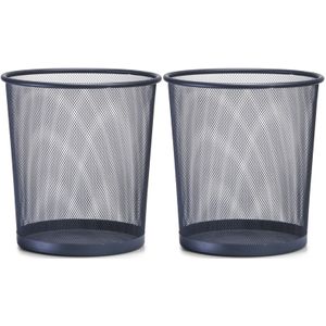 2x Antraciet grijze ronde prullenbakken/vuilnisbakken van draadmetaal/mesh 26 x 28 cm