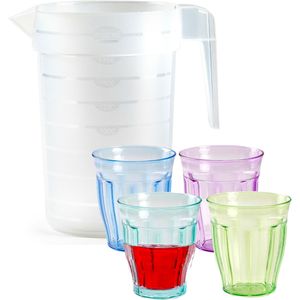 Plasticforte Waterkan/schenkkan met glazen set - kunststof - karaf 2 liter/12x glazen 250 ml