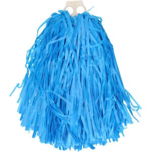 Funny Fashion Cheerballs/pompoms - 1x - blauw - met franjes en ring handgreep - 28 cm