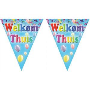 3x stuks welkom thuis vlaggetjes slingers/vlaggenlijnen blauw van 5 meter