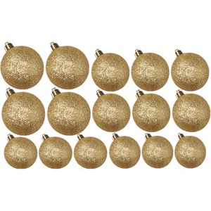 Kerstversiering set glitter kerstballen goud 6 - 8 - 10 cm - pakket van 34x stuks