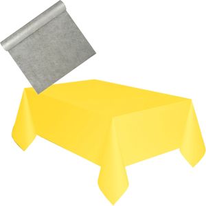Tafelkleed met loper op rol - geel - zilver - polyester - 120 x 180 cm